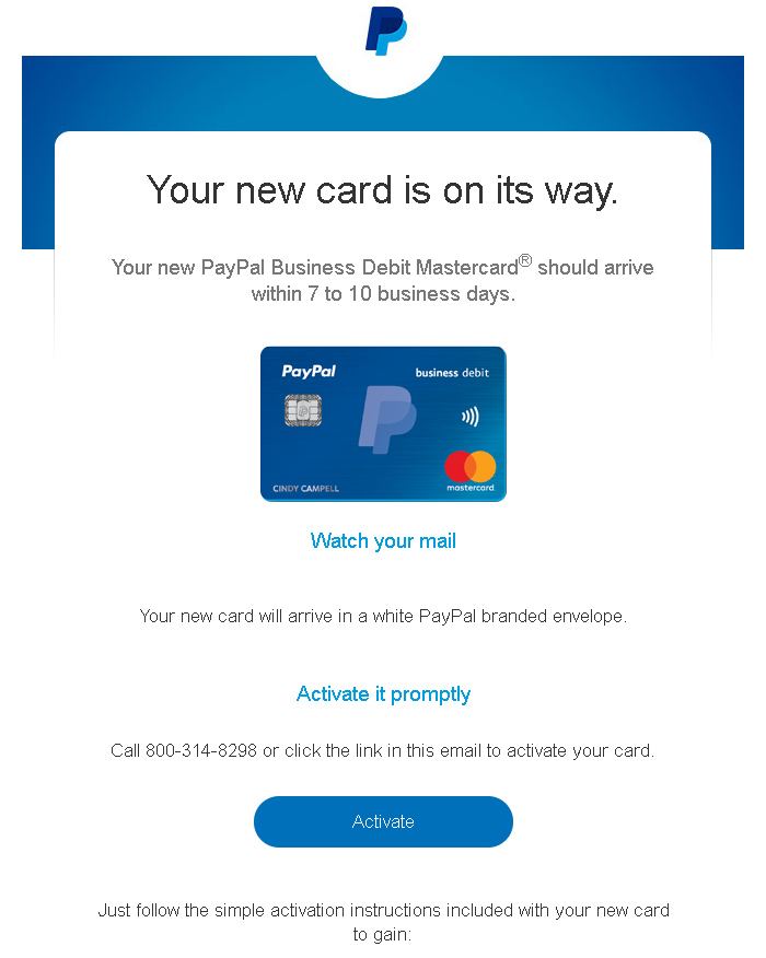 PayPal Business Debit Mastercard Third Email Part 1